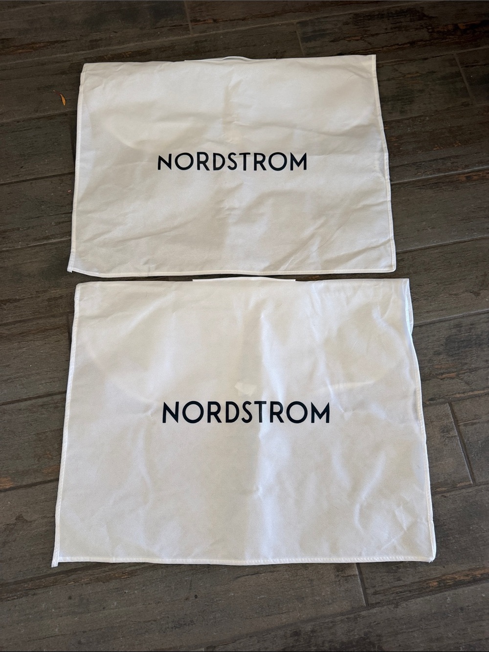 Nordstrom White Canvas Dust Bags with Black Logo - Set of 2